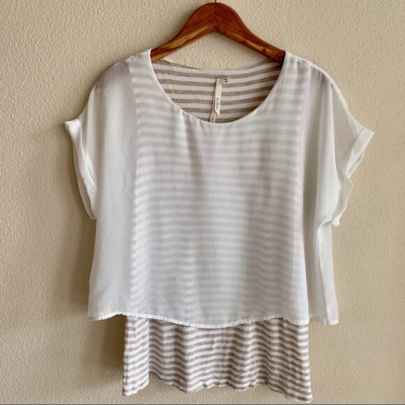 Bellatrix striped tank with sheer overlay blouse - Picture 1 of 7